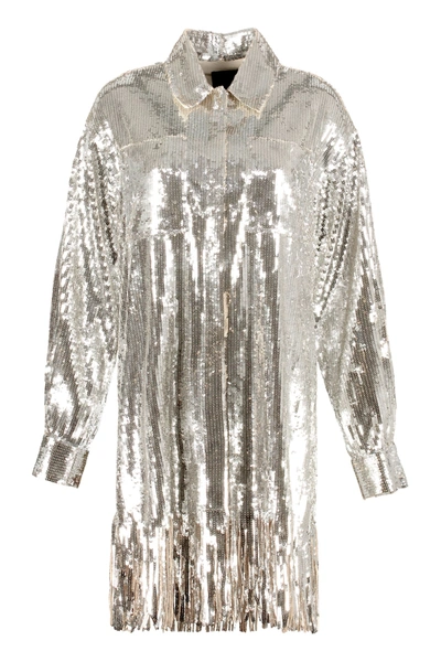 Pinko Womens Silver Pastasfoglia Relaxed-fit Sequin Shirt 8