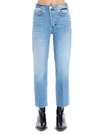 Re/done 70s High Rise Stove Pipe Distressed Straight-leg Jeans In Light Blue