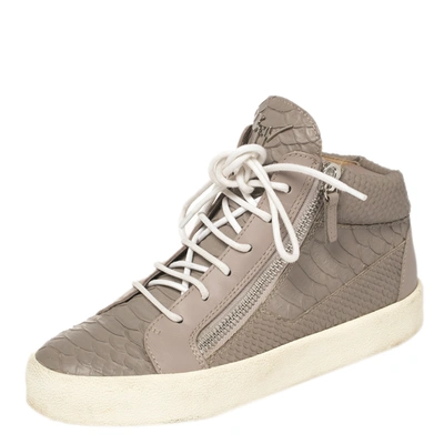 Pre-owned Giuseppe Zanotti Grey/lilac Python Embossed Leather Double Zip High Top Sneakers Size 38