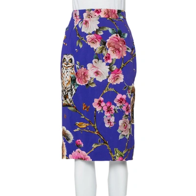 Pre-owned Dolce & Gabbana Purple Enchanted Forest Printed Crepe Pencil Skirt M