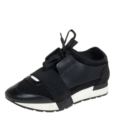 Pre-owned Balenciaga Black Leather, Suede, Mesh Race Runner Trainers Size 37