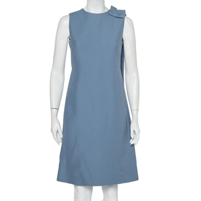 Pre-owned Valentino Powder Blue Wool & Silk Bow Detail Sleeveless Shift Dress S