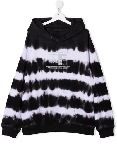 Diesel Teen Tie-dye Print Cotton Hoodie In Black