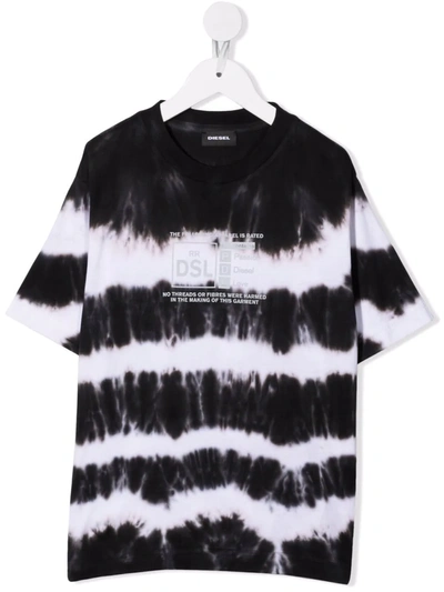 Diesel Teen Tie-dye Print Cotton T-shirt In Black