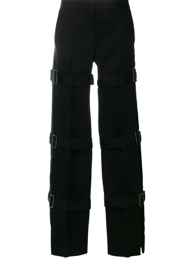 Alexander Mcqueen Buckled Wool And Silk-blend Straight-leg Trousers In Black