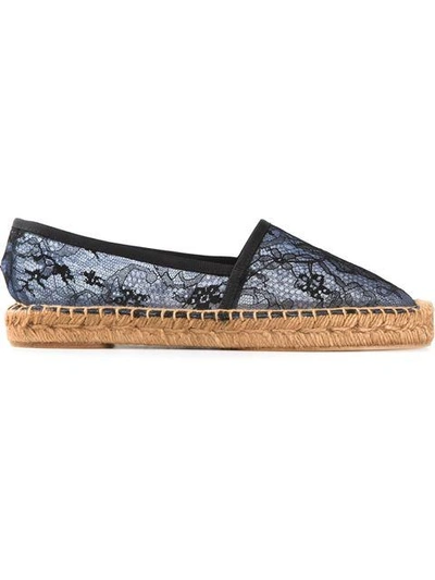 Dolce & Gabbana Floral Lace Espadrilles In Very Light Llue