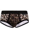 Dolce & Gabbana Logo Leopard Print Stretch Jersey Briefs In Neutrals