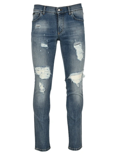 Dolce & Gabbana Distressed Skinny Jeans In Blue