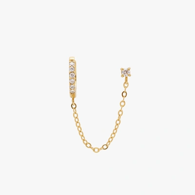 Studs Chained Pavé Huggie X Cz Stud In Gold/clear