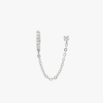 Studs Chained Pavé Huggie X Cz Stud In Silver/clear