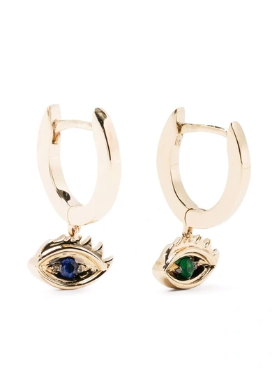 Delfina Delettrez 9kt Yellow Gold Micro-eye Piercing Emerald And Sapphire Earrings In 金色