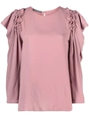 Alberta Ferretti Lavallière Collar Satin Shirt In Rosa