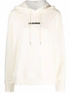 Jil Sander Logo Print Cotton Hoodie In White
