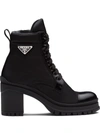 Prada Monolith Leather And Nylon Ankle Boots In Nero