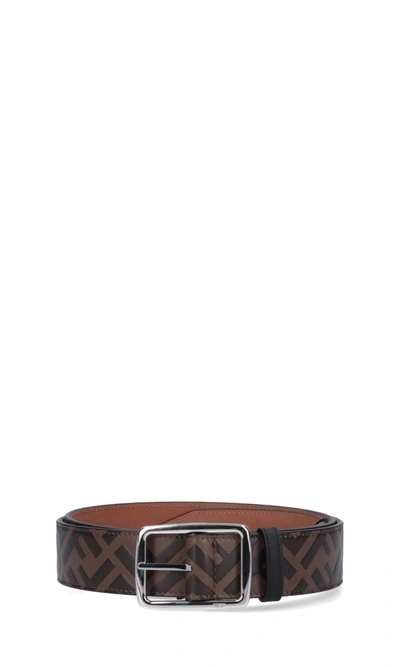 Fendi Logo-embossed Leather Belt In Brown