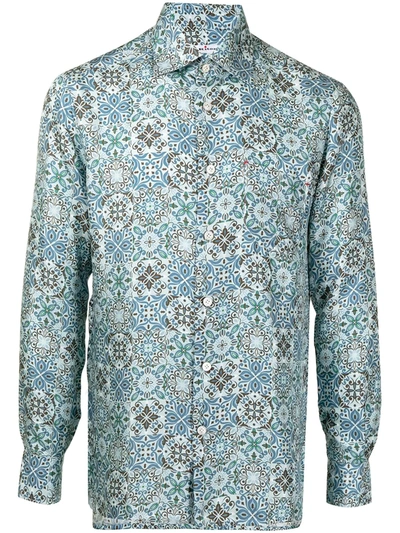 Kiton Geometric Floral Print Shirt In Blue