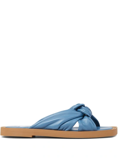 Jimmy Choo Tropica Knotted Leather Flat Sandals In Butterfly Blue