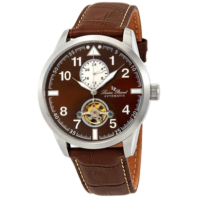 Lucien Piccard Lodestar Auto Gmt Automatic Brown Dial Mens Watch Lp-28008a-04-brw In Brown,silver Tone