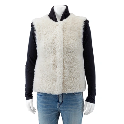 Burberry Ladies Two Tone Rib Knit Trim Shearling Gilet, Brand Size 8 (us Size 6) In Two Tone,white