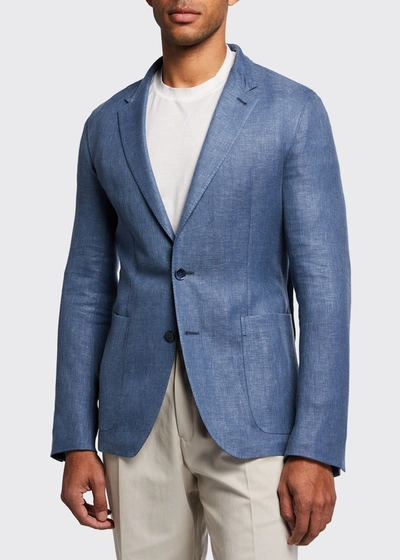 Ermenegildo Zegna Men's Solid Linen-blend Blazer In Blue