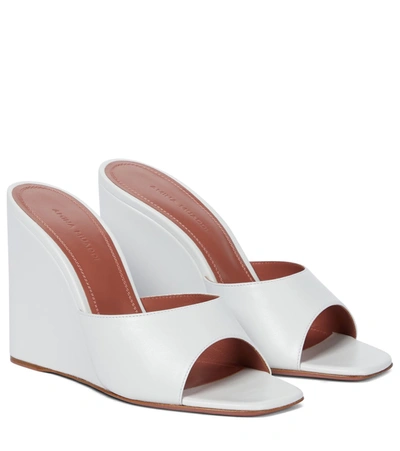 Amina Muaddi Lupita Leather Wedge Sandals In White