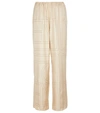 Totême Embroidered Silk-twill Wide-leg Pants In Beige