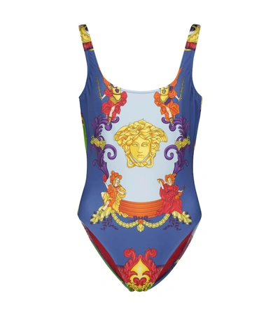 Versace Multicolor Medusa Renaissance One-piece Swimsuit In Blue