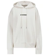 Jil Sander Logo Print Cotton Hoodie In White