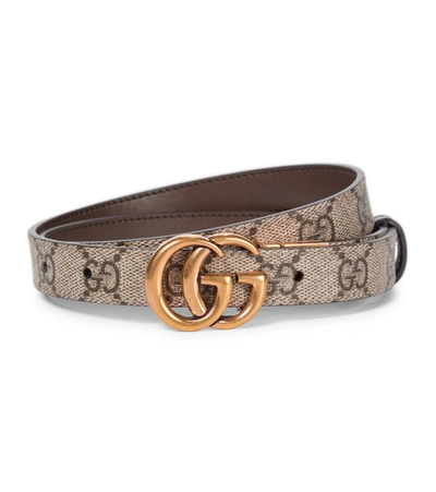 Gucci Brown Gg Marmont Leather Belt In Beige