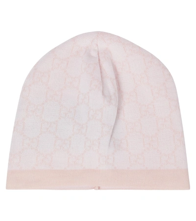 Gucci Pink Logo-print Wool Beanie 2-8 Years M In 9272 Ivory/pink