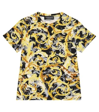 Versace Kids' Baroccoflage弹力棉质t恤 In Yellow