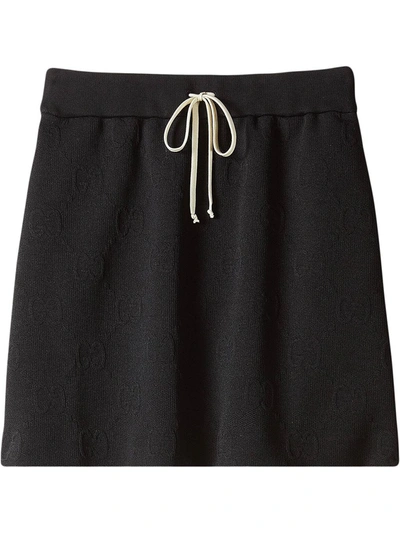 Gucci Embossed Drawstring Mini Skirt In Black