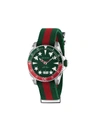 Gucci Dive Green & Red Fabric Strap Watch 40mm In Red   / Green