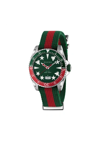 Gucci Dive House Web Strap Watch, 40mm In Green-red-green
