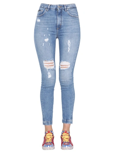 Dolce & Gabbana Audrey Distressed Skinny Jeans In Blue