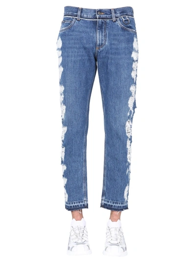 Dolce & Gabbana Distressed Cropped Jeans In Blue
