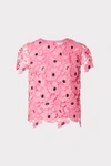 Milly 3d Poppy Floral Lace Baby Tee In Pink Tulip