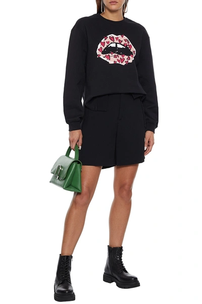 Markus Lupfer Josie Flocked Printed Cotton-fleece Sweatshirt In Black