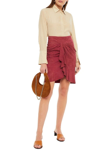 Ba&sh Susette Wrap-effect Ruffled Suede Skirt In Crimson