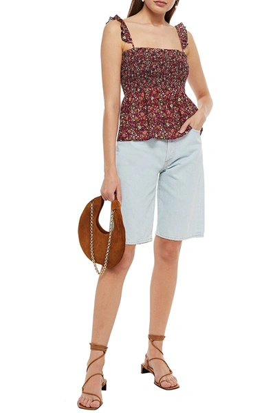 Ba&sh Sweety Shirred Floral-print Crepe Top In Black