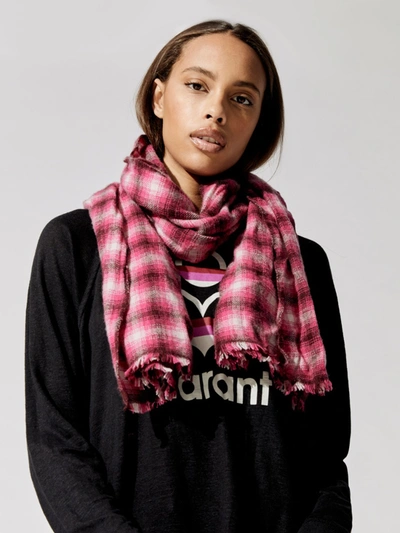 Isabel Marant Dash Knitted Plaid Scarf In Pink