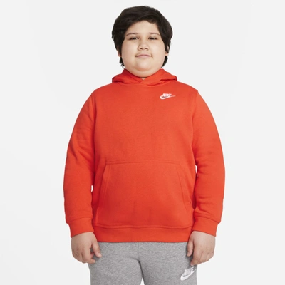 Nike Sportswear Club Fleece Big Kids' Pullover Hoodie (extended Size) In Orange,white