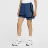 Nike Dri-fit Swoosh Fly Women's Basketball Shorts In Court Blue,flat Gold