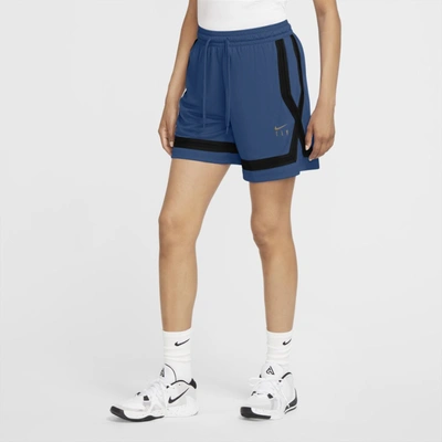 Nike Dri-fit Swoosh Fly Women's Basketball Shorts In Court Blue,flat Gold