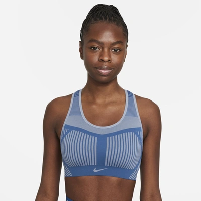 Nike Fe/nom Flyknit Women's High-support Non-padded Sports Bra In Ashen Slate,court Blue