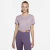 Nike Dri-fit One Women's Standard Fit Short-sleeve Cropped Top In Plum Fog,heather,white