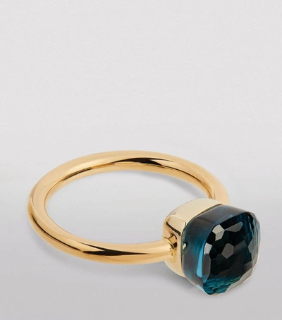 Pomellato Mixed Gold And London Blue Topaz Nudo Petit Ring
