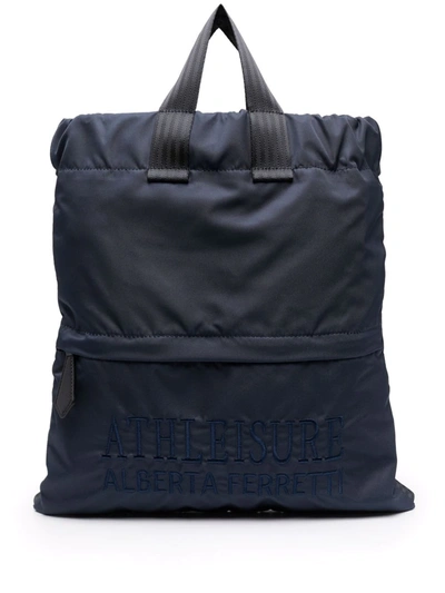 Alberta Ferretti Embroidered-logo Zip-fastening Backpack In Blau