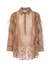 Valentino Pintucked Lace-trimmed Silk-chiffon Blouse In Beige