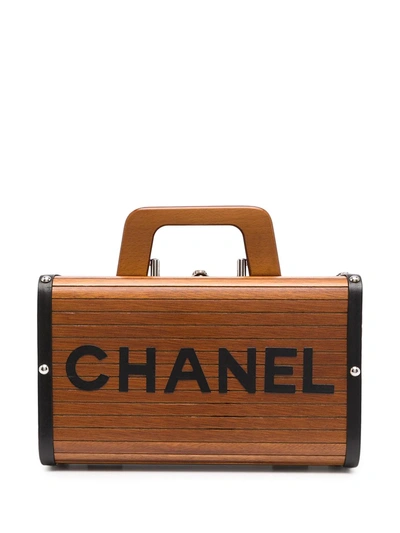 Pre-owned Chanel 1995 Logo Wooden Bag In Brown
